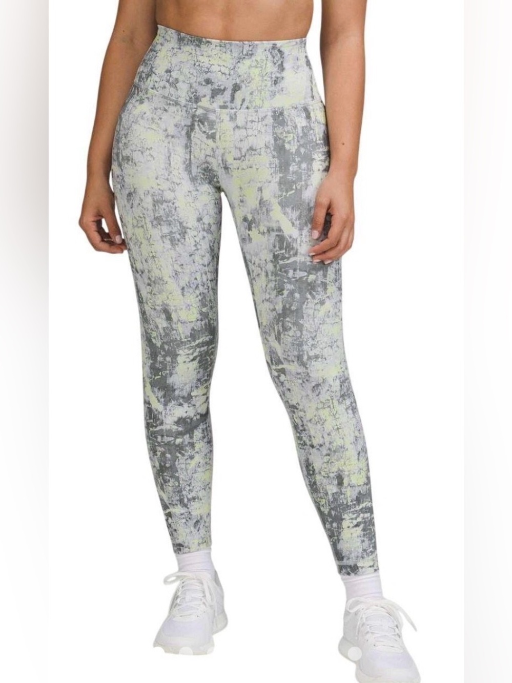 Lululemon High-Waist Printed Leggings in Gray & Pale Yellow-size 4